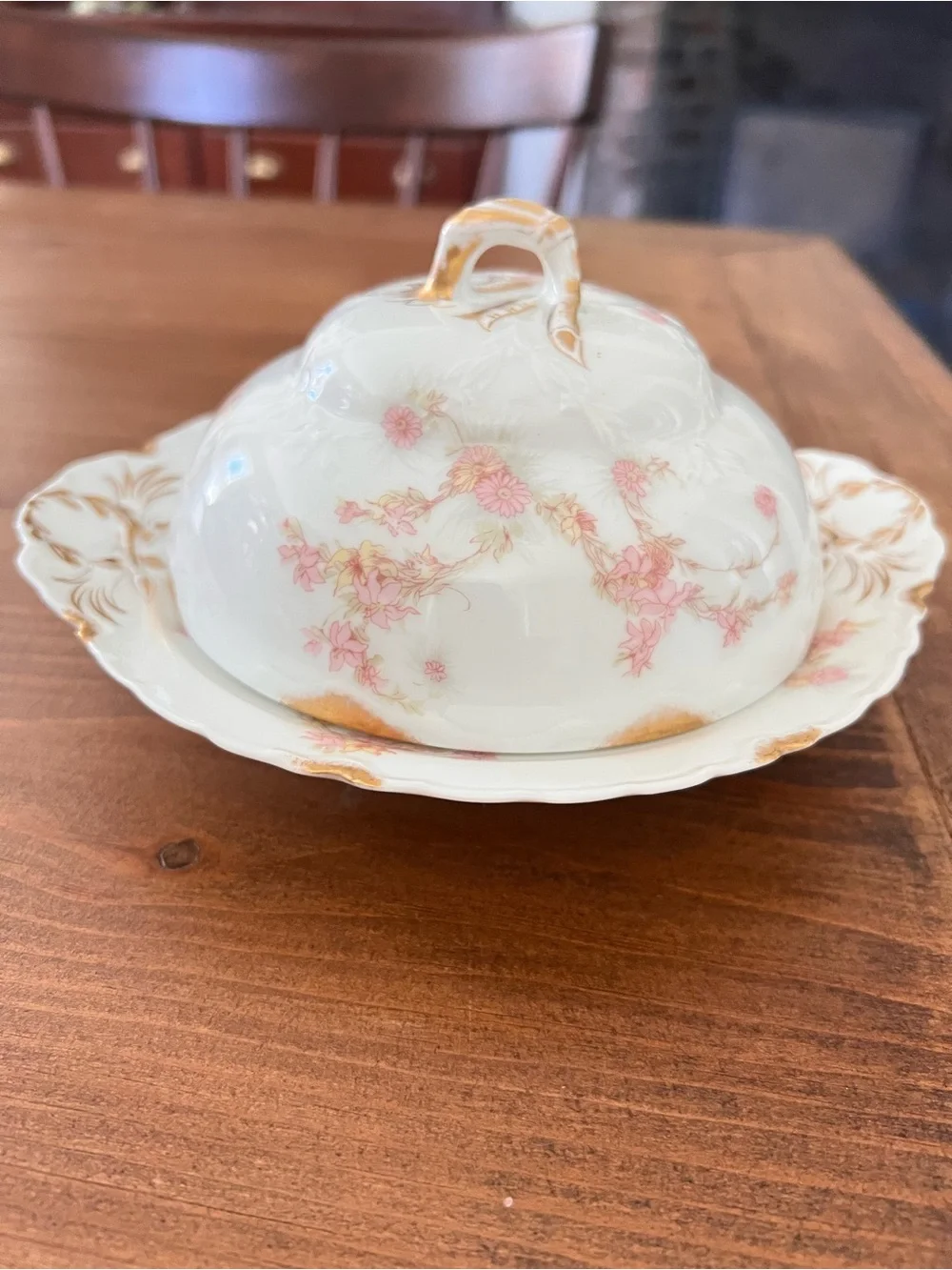 Haviland Limoges Porcelain Schleiger ?525 Pink Gold Floral Covered Butter Dish